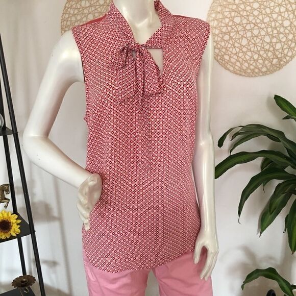 Ann Taylor 2 Tone tee shirt chiffon neck tie tank - Picture 4 of 4